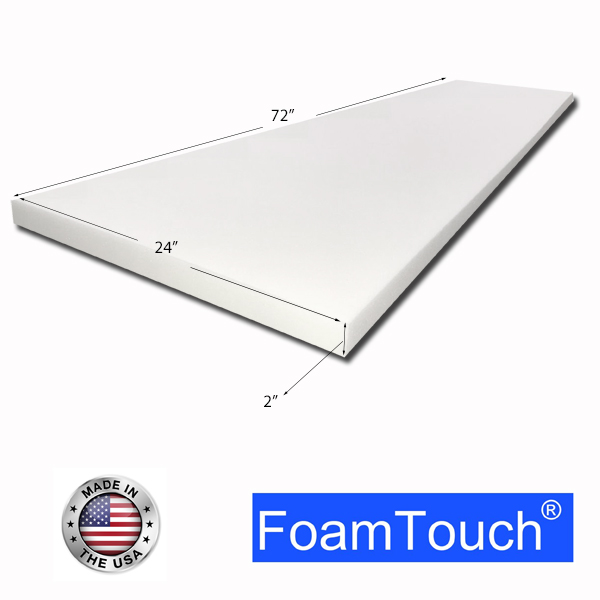 FoamTouch Upholstery Foam Cushion High Density 2 Height x 24 Width x 72 Length Made in USA 