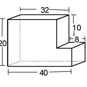 4" Height x 20" Width x 40" Length L SHAPED MDF Density 1.8 ILD A:20 B:32 C:10 D:8 E:10 F:40