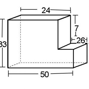 6" Height x 33" Width x 50" Length L SHAPED HDF Density 1.8 ILD A:33 B:24 C:7 D:26 E:26 F:50