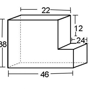 6" Height x 38" Width x 46" Length L SHAPED MDF Density 1.8 ILD A:38 B:22 C:12 D:24 E:26 F:46