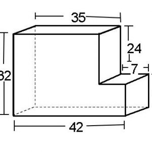 4" Height x 32" Width x 42" Length L SHAPED HDF Density 1.8 ILD A:32 B:35 C:24 D:7 E:8 F:42