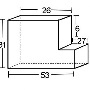5" Height x 31" Width x 53" Length L SHAPED HDF Density 1.8 ILD A:31 B:26 C:6 D:27 E:25 F:53