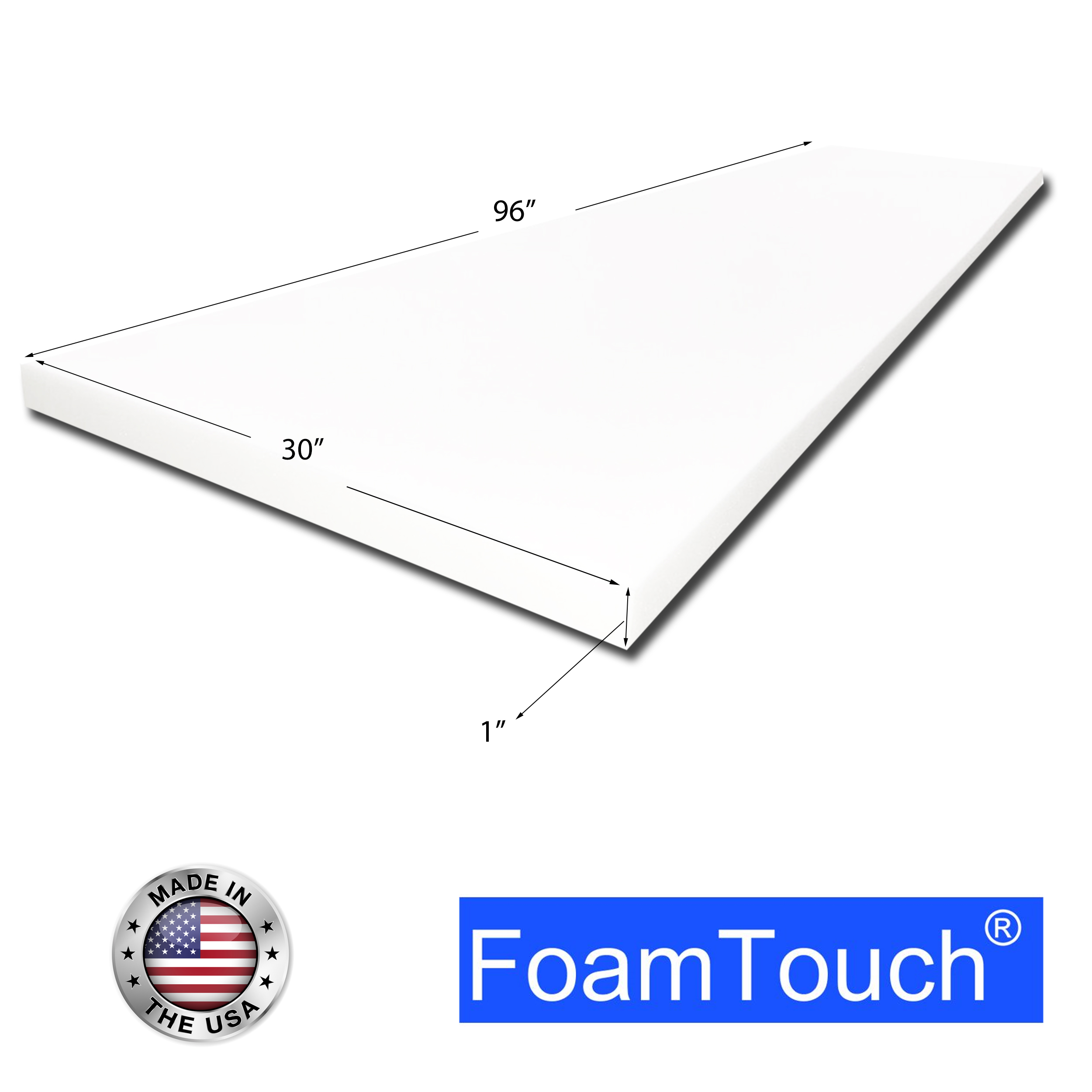 2 pack of FoamTouch High Density 1 Height x 30 Width x 96 Length  Upholstery Foam Cushion Replacement 