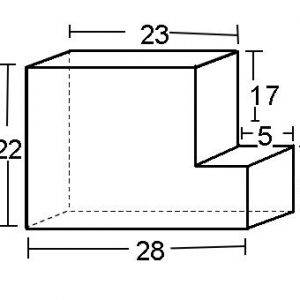 6" Height x 22" Width x 28" Length L SHAPED HDF Density 1.8 ILD A:22 B:23 C:17 D:5 E:5 F:28